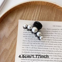 Round Pearl Hair Clips For Women Girls Hair Claw Chic Barrettes White Claw Crab Hairpins Styling Fashion Hair Accessories (Color: Black)